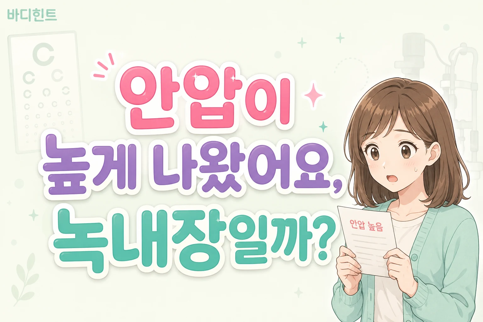 안압이 높게 나온 검사 결과지를 보고 녹내장 가능성을 걱정하는 여성